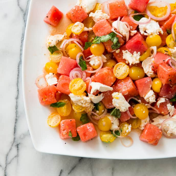 Watermelon-Tomato Salad with Mozzarella