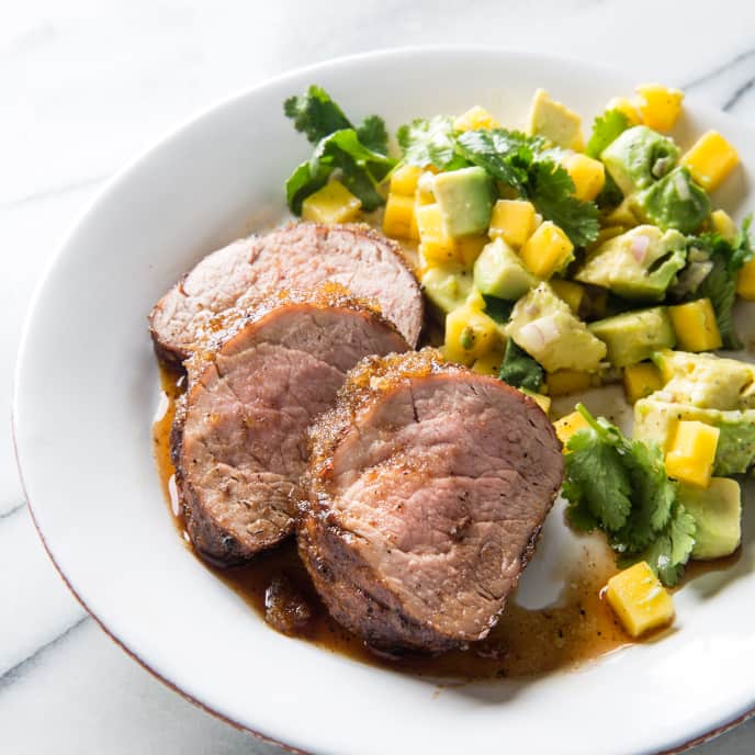 Caribbean Pork Tenderloin With Avocado Mango Salad Cook S Country