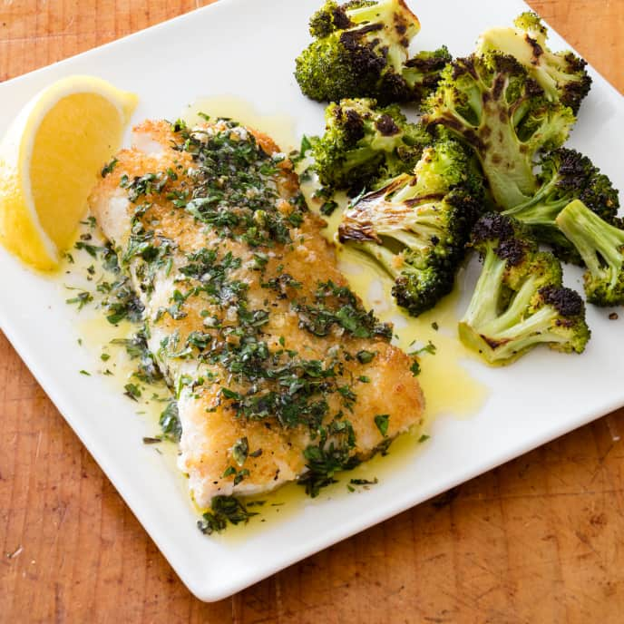 Pan-Seared Haddock with Broccoli and Oregano Vinaigrette