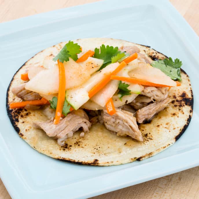 SlowCooker Pulled Pork Tacos with Pear and Cucumber Slaw America's
