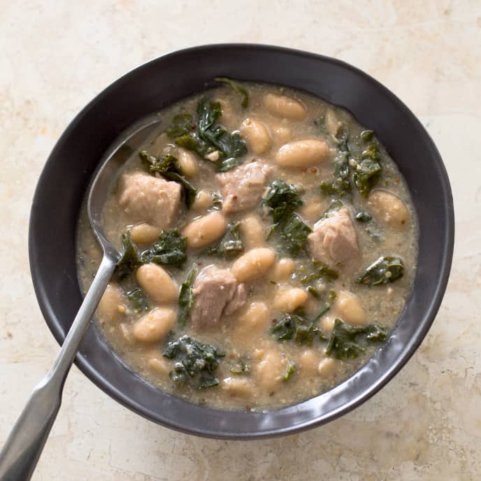 Slow-Cooker Pork and White Bean Stew with Kale