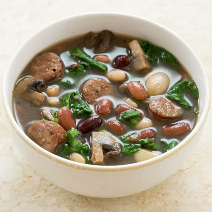 SlowCooker 15Bean Soup with Chicken Sausage and Spinach America's