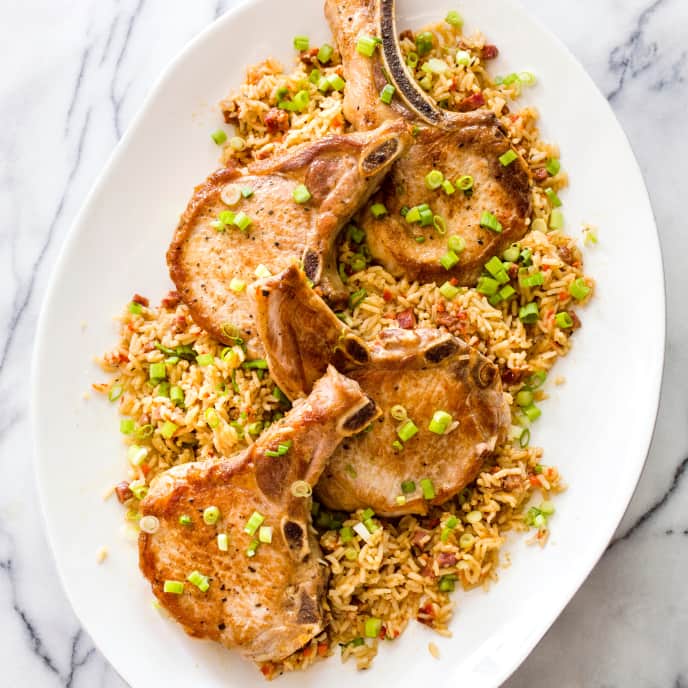 Cast Iron Pork Chops and Dirty Rice America's Test Kitchen Recipe