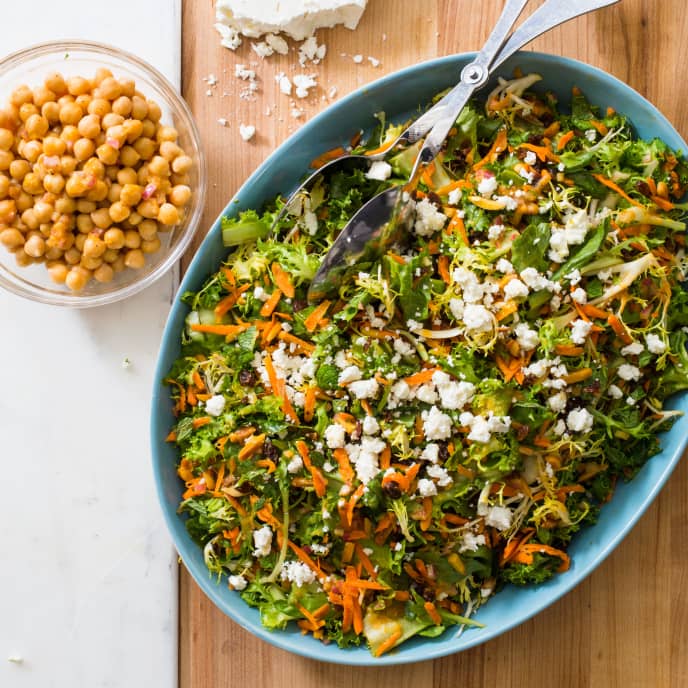 Bitter Greens, Carrot, and Chickpea Salad with Warm Lemon Dressing