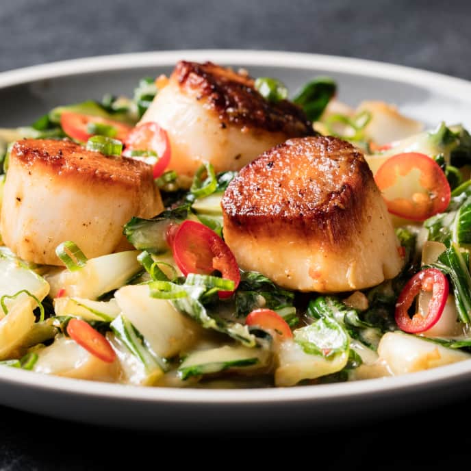 Miso ButterBasted Scallops with Bok Choy and Chile America's Test Kitchen Recipe