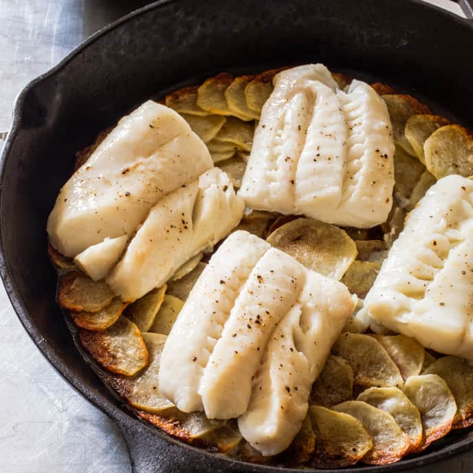 Cast Iron Pan Roasted Cod And Potatoes With Orange Parsley Salad