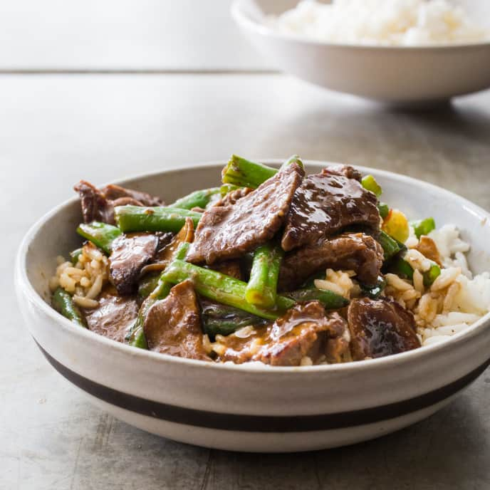 Teriyaki Stir-Fried Beef with Green Beans and Shiitakes for Two