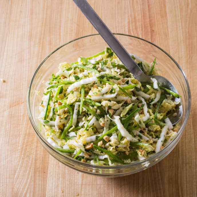 Napa Cabbage Slaw with Snow Peas and Mint