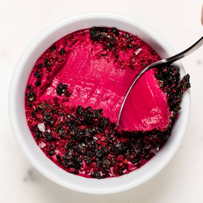 Beet Panna Cotta with Candied Black Sesame Seeds