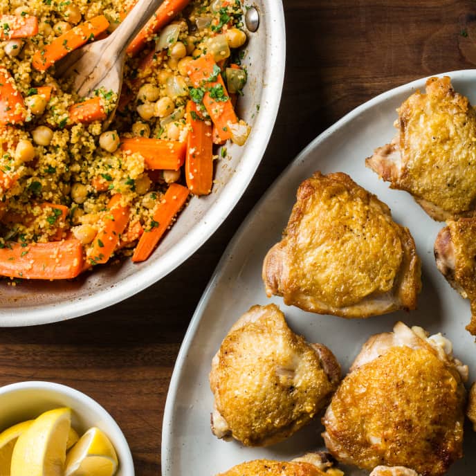 One-Pan Chicken with Couscous and Carrots