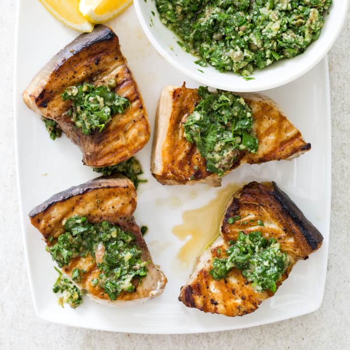 Grilled Swordfish Steaks with Salsa Verde America's Test Kitchen Recipe