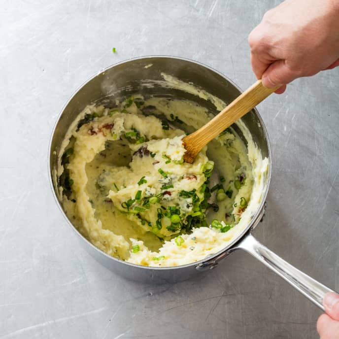 Easy Mashed Potatoes with Bacon, Blue Cheese, and Scallions