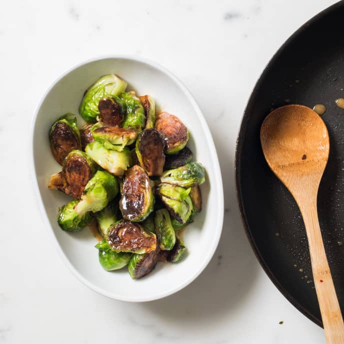 Skillet-Roasted Brussels Sprouts with Mustard and Brown Sugar