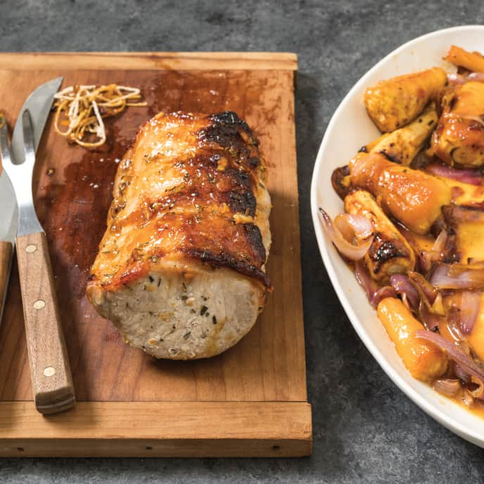 Marmalade-Glazed Pork Roast with Parsnips and Onions