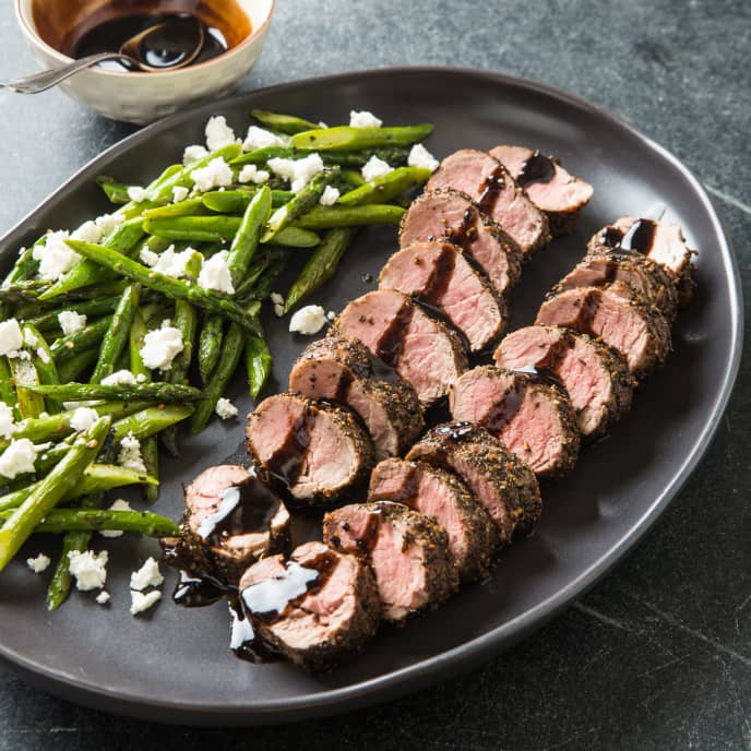 PepperCrusted Pork Tenderloin with Asparagus and Goat Cheese America