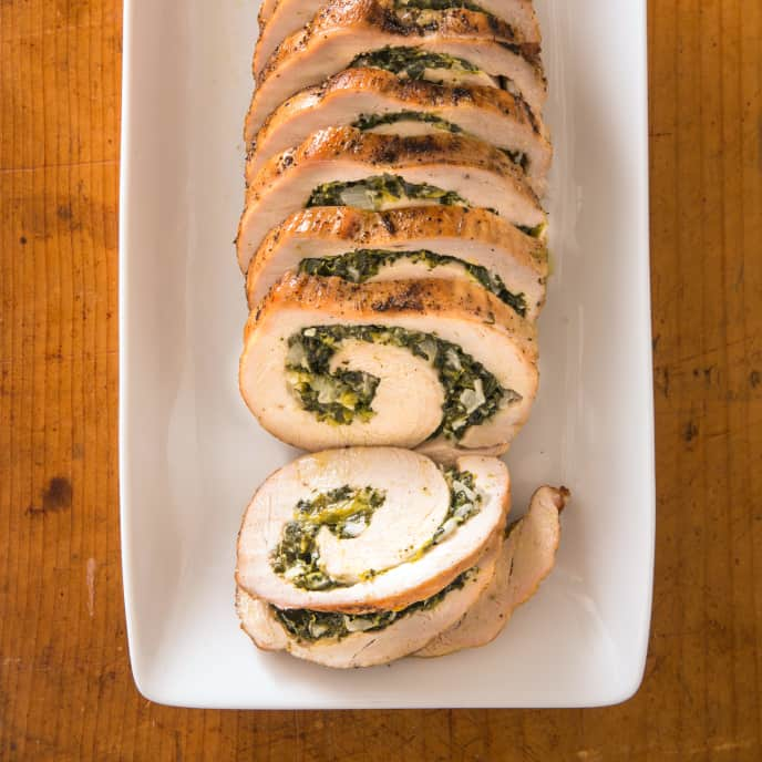 Stuffed Turkey Breast with Lemony Spinach and Fontina