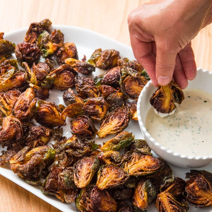 Fried Brussels Sprouts with Lemon-Chive Dipping Sauce