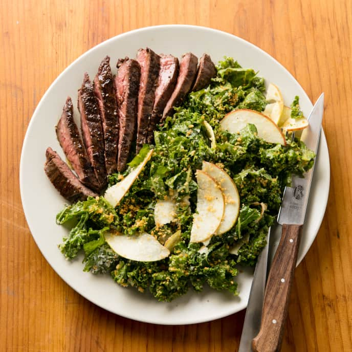 Creamy Kale Salad with Skirt Steak