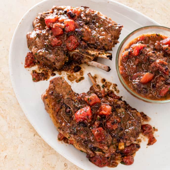 Braised Lamb Shoulder Chops with Tomatoes, Rosemary, and Olives