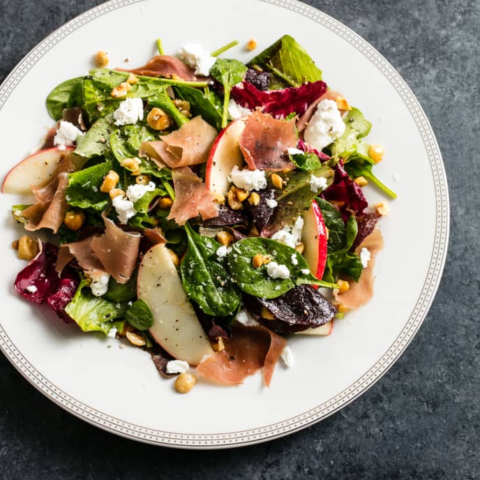 Prosciutto Apple And Goat Cheese Salad With Fig Vinaigrette