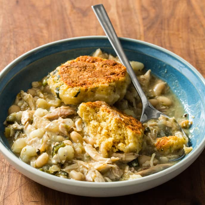 One-Pot Chicken Chili with Cornmeal Dumplings