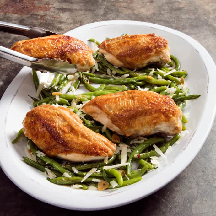 Skillet-Roasted Chicken Breasts with Garlicky Green Beans | America's ...