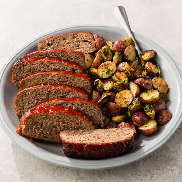 One-Pan Meatloaf with Potatoes and Brussels Sprouts