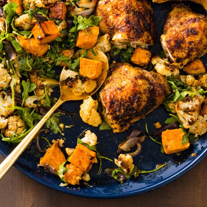 One-Pan Peruvian Chicken with Cauliflower and Sweet Potatoes