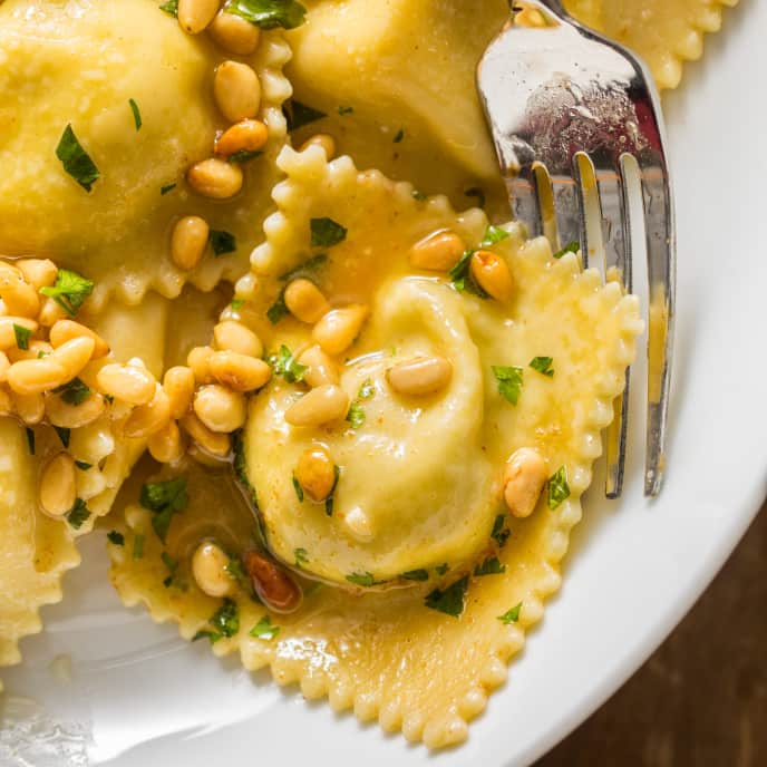 Three-Cheese Ravioli with Browned Butter-Pine Nut Sauce