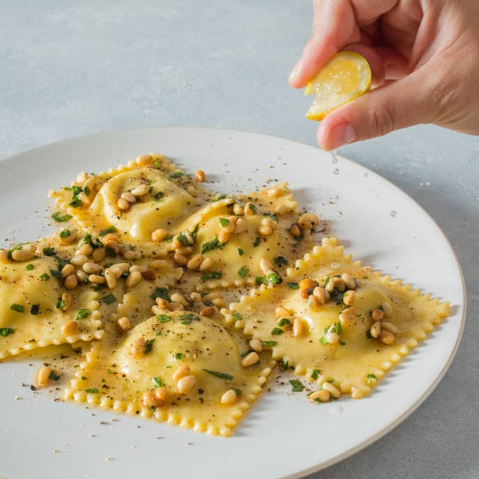 Artichoke-Lemon Ravioli with Browned Butter-Pine Nut Sauce