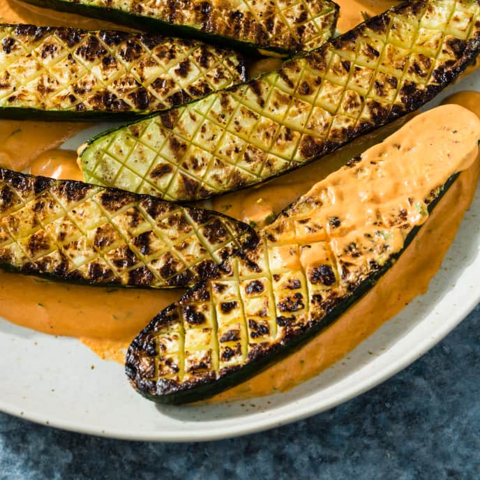 Grilled Zucchini with Red Pepper Sauce Cook's Country Recipe