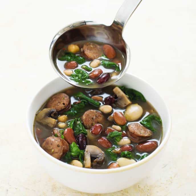 SlowCooker 15Bean Soup With Sausage and Spinach America's Test