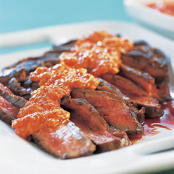 Skillet Flank Steak with Spicy Red Pepper Sauce America's Test