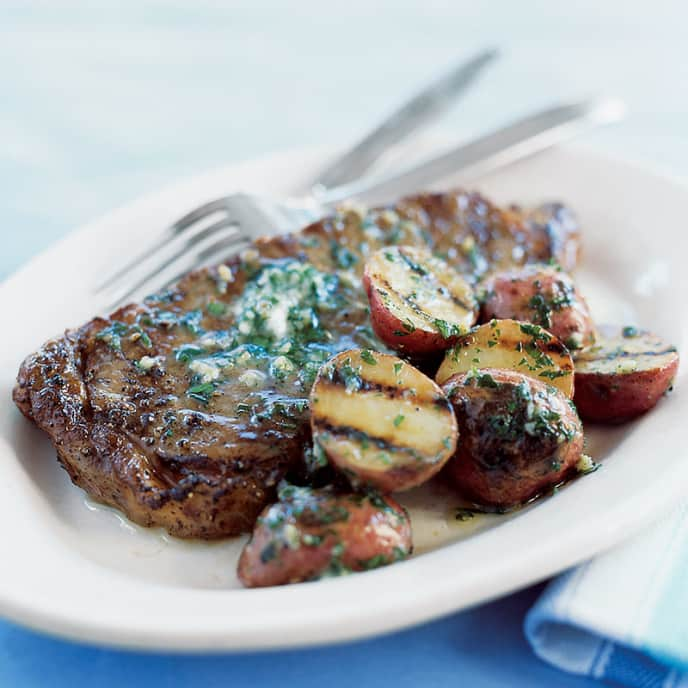 Grilled Steak and Potatoes with Garlic Butter