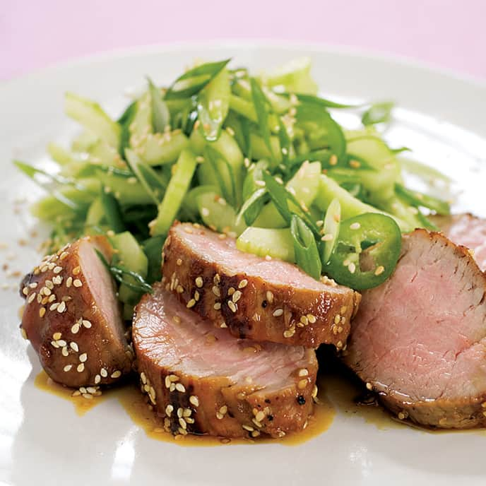 Honey-Sesame Pork Tenderloin with Spicy Scallion Salad