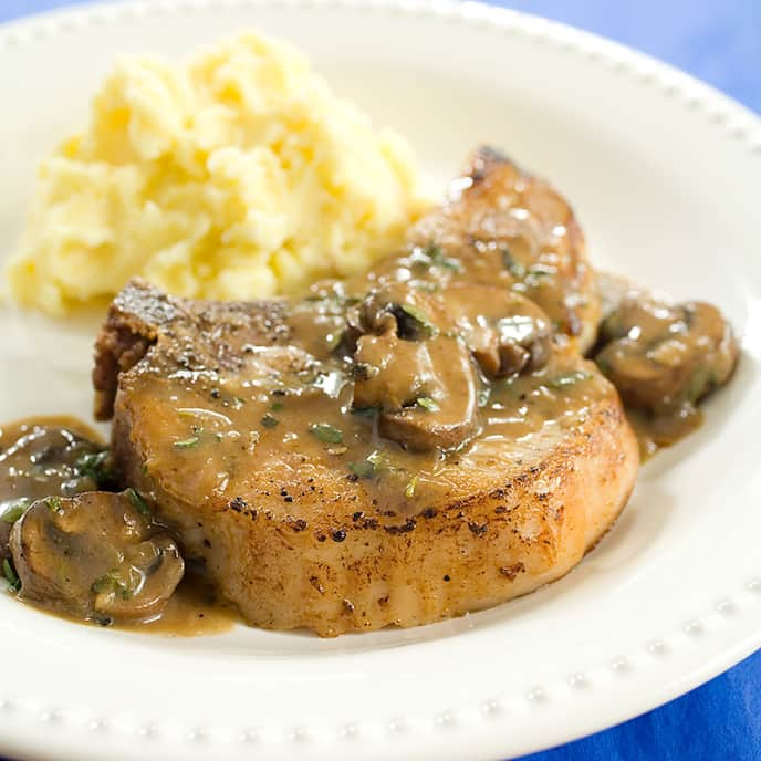 Seared Pork Chops with Mushroom Gravy