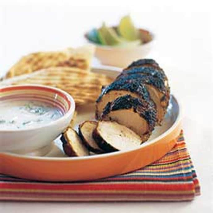 Charcoal-Grilled Tandoori-Style Chicken Breasts with Raita