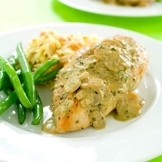 Sautéed Chicken with Pesto-Mushroom Cream Sauce