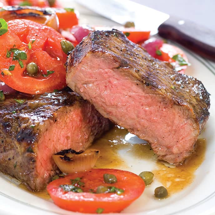 Grilled Steaks With Tomato-Onion Salad