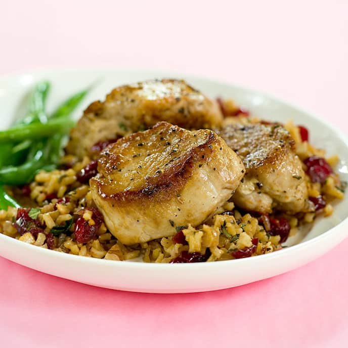 Pork Tenderloin Medallions with Brown Rice, Sage, and Walnuts