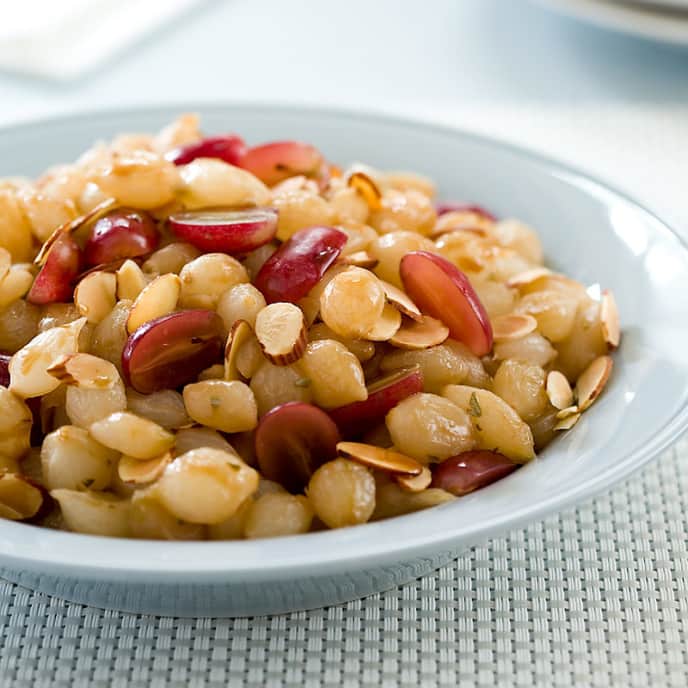 Glazed Pearl Onions With Grapes And Toasted Almonds America s Test 