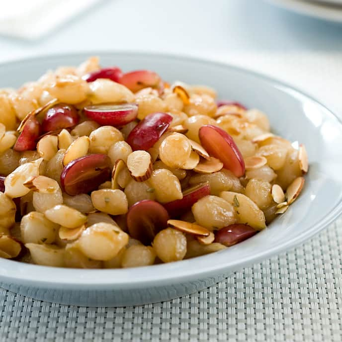 Glazed Pearl Onions with Grapes and Toasted Almonds