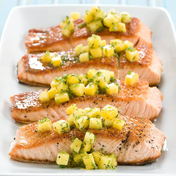 Seared Salmon with Mango-Mint Salsa