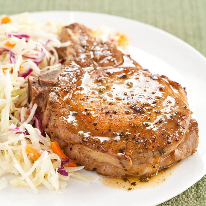 Honey-Glazed Pork Chops with Sweet and Tangy Slaw