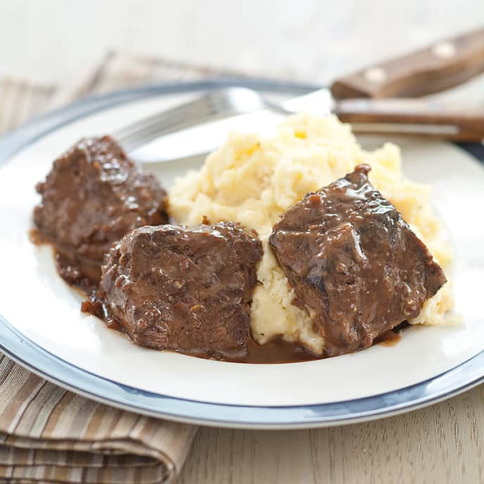 Balsamic Steak Tips with Horseradish Mash