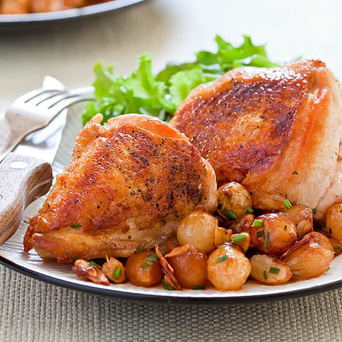 Chicken with Caramelized Pearl Onions and Almonds