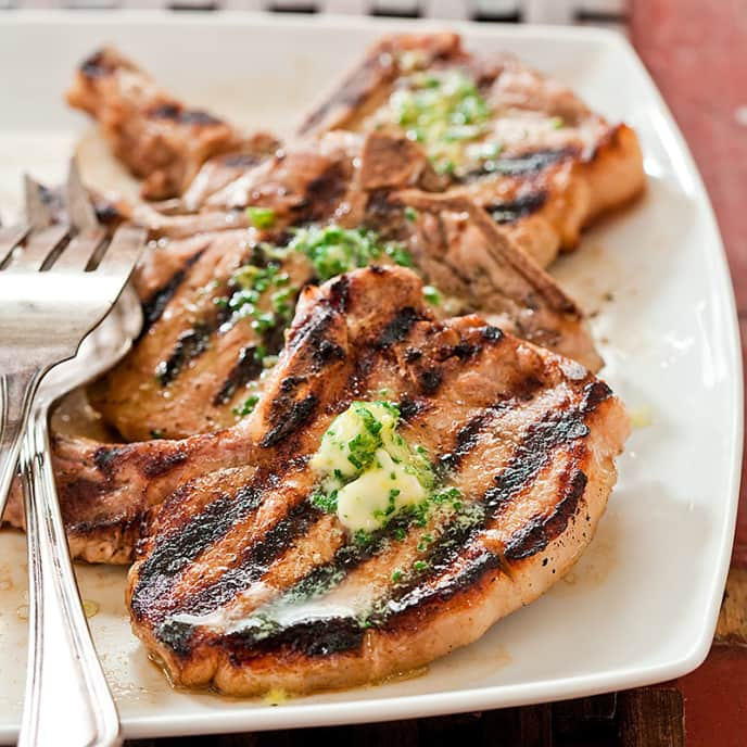 Grilled Thin-Cut Pork Chops with Thyme and Ginger