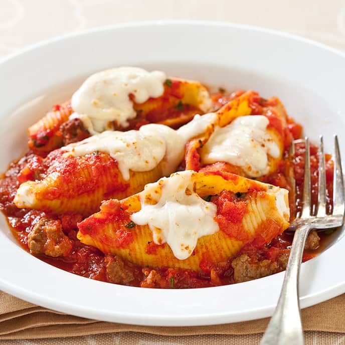Reduced-Fat Stuffed Shells with Meat Sauce | America's Test Kitchen Recipe