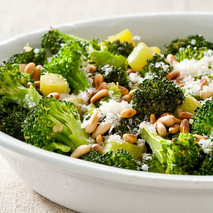 Skillet Broccoli with Garlic, Pine Nuts, and Parmesan