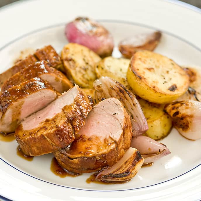 Pork Tenderloin with Roasted Potatoes and Shallots